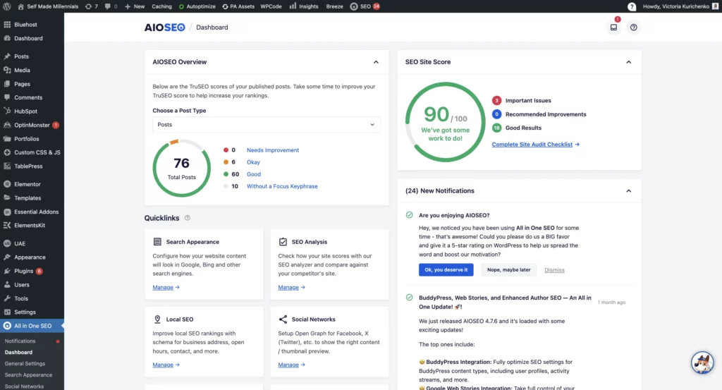 AIOSEO plugin on my website