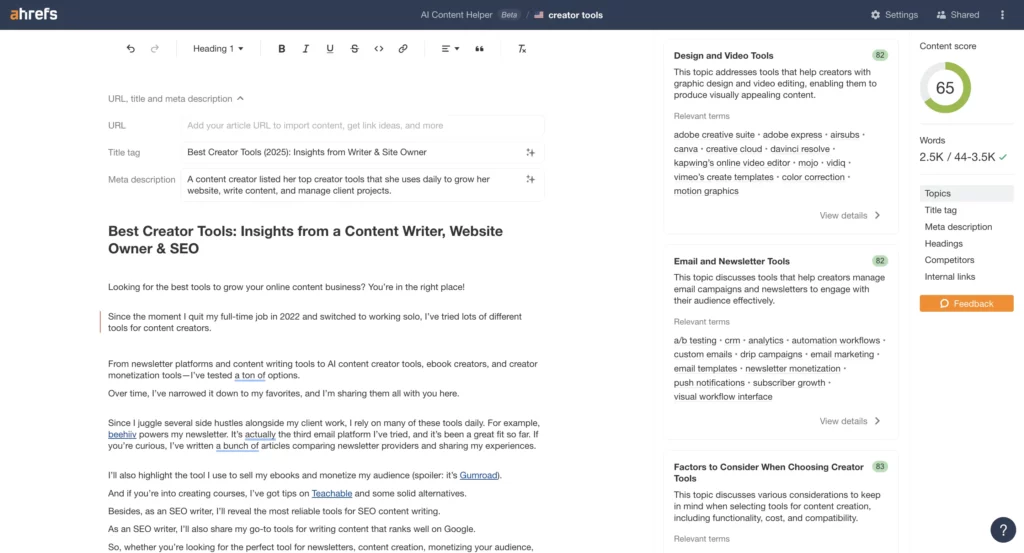 Ahrefs AI Content Helper