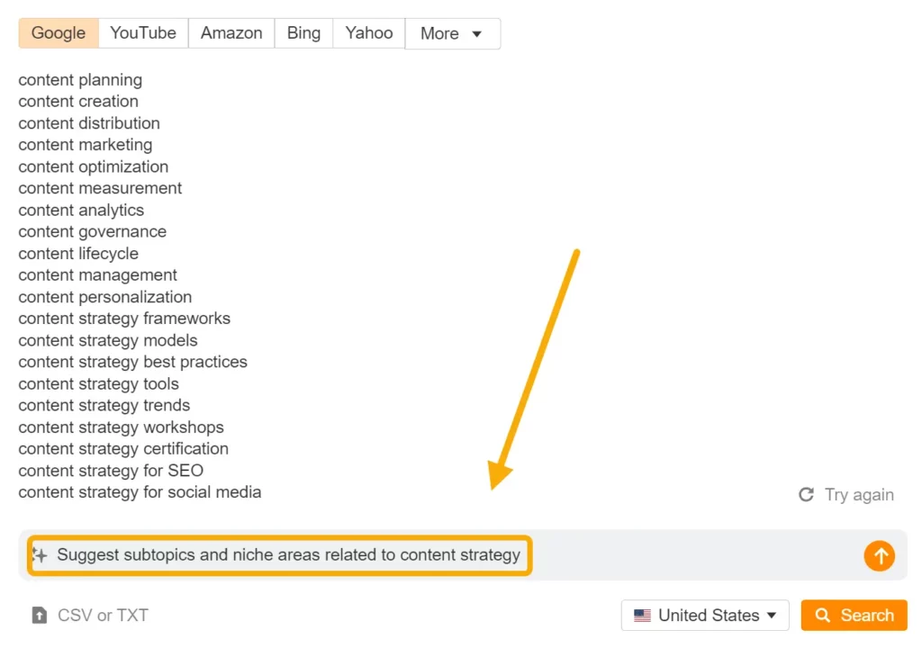 Ahrefs AI suggestions for keyword research