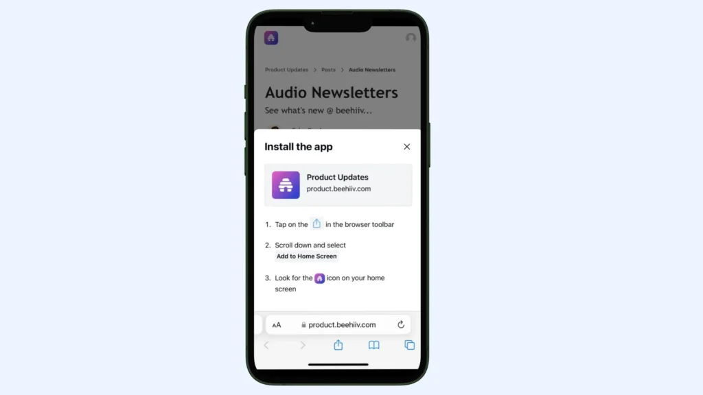 beehiiv newsletter mobile app example