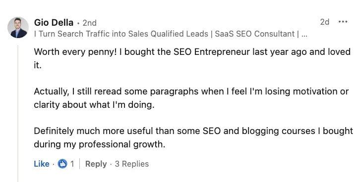 Gio Della on SEO Entrepreneur book