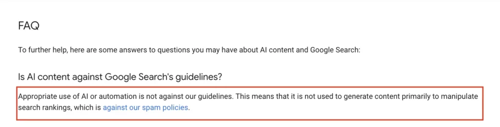 Google response on AI content