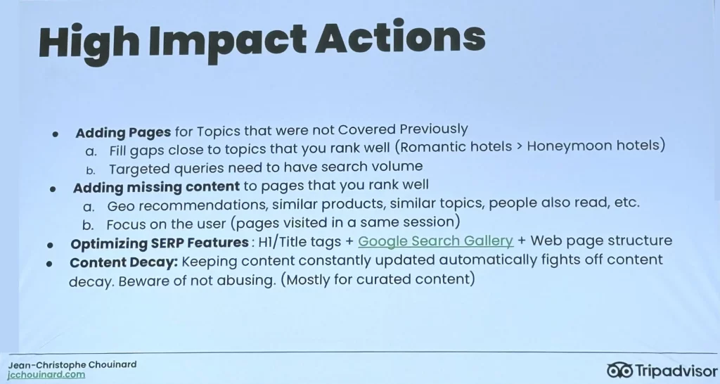High Impact Actions by JC TripAdvisor