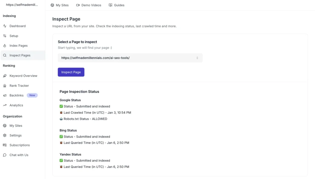 Indexly Inspect Tool