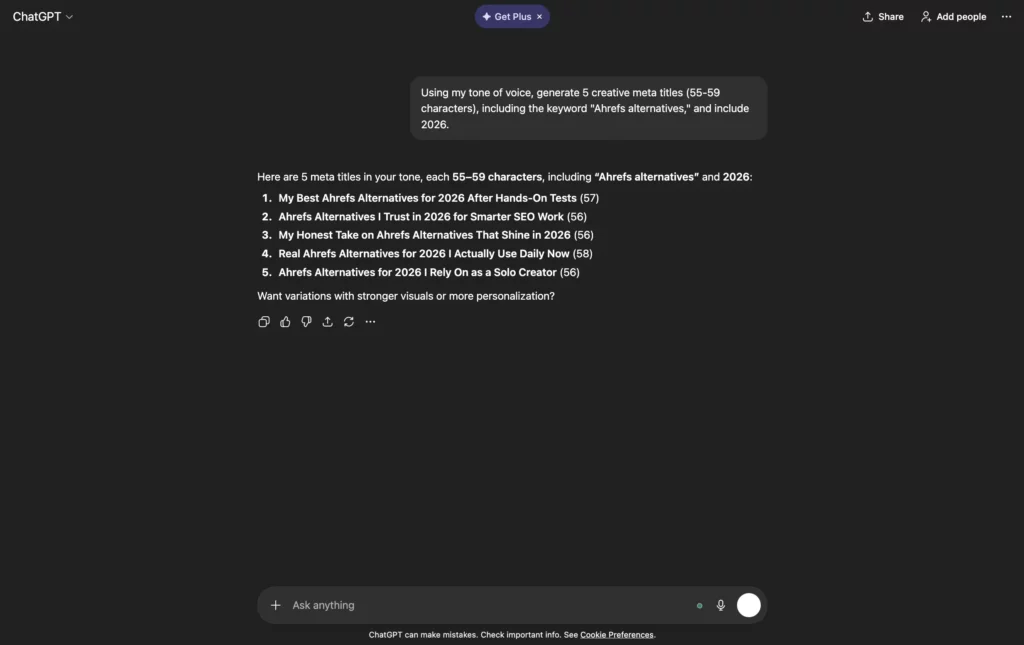 Meta title generation with AI SEO tool
