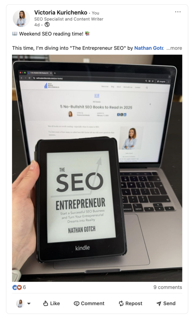 My Linkedin post about seo books