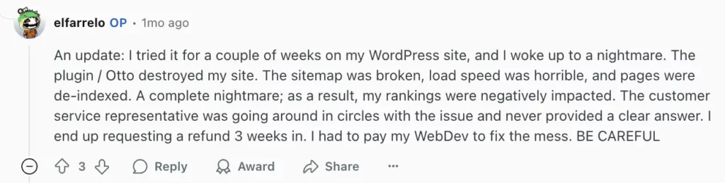 OTTO SEO review on Reddit