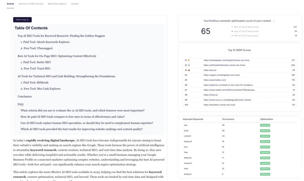 SEOPital AI generated content