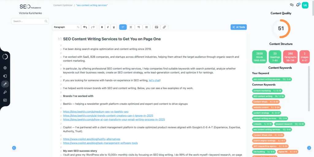 SEOtoolbox content optimizer