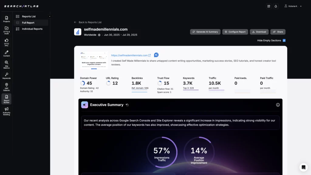 Search Atlas AI report builder