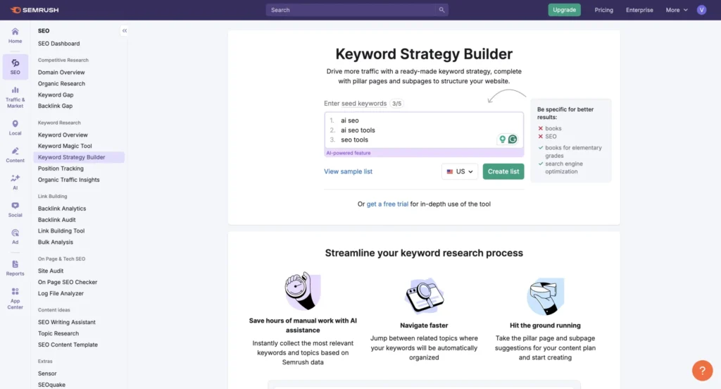 Semrush Keyword Strategy Builder