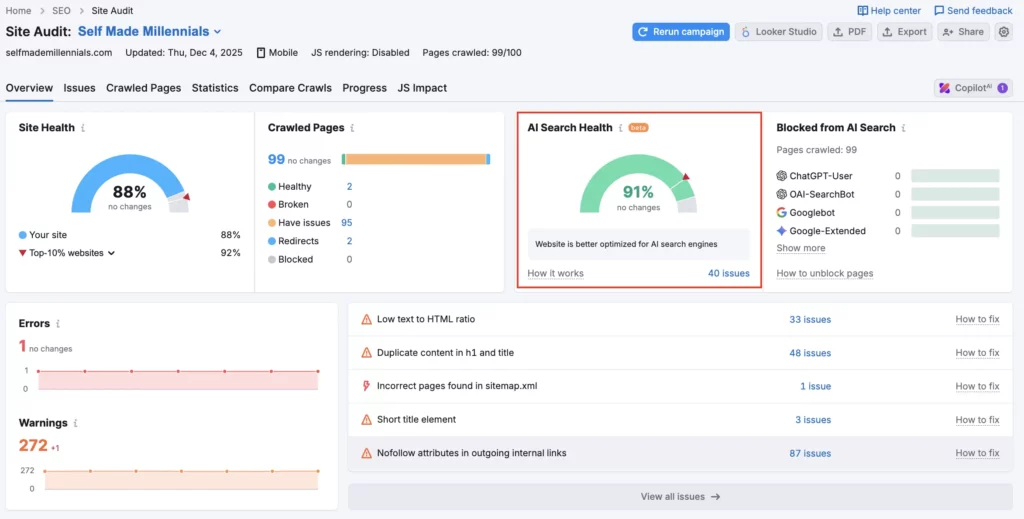 Semrush Site Audit December 2025
