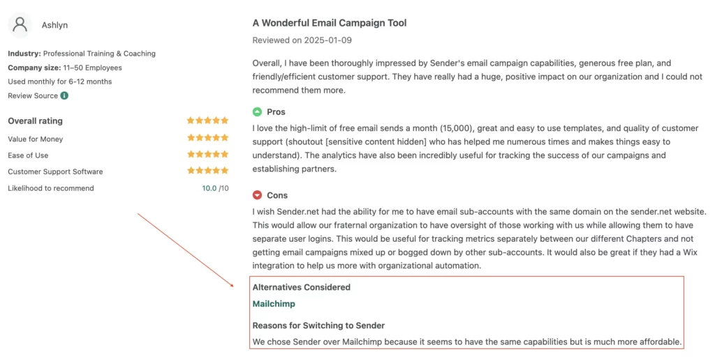 Sender over Mailchimp