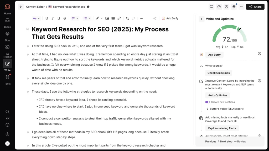 Surfer content optimization