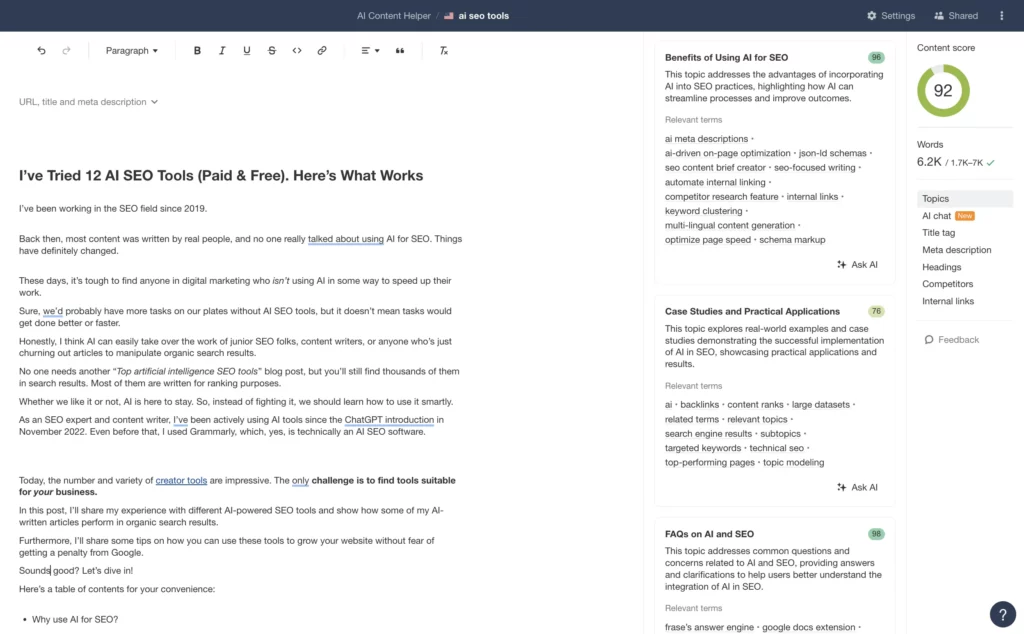 Testing AI content helper