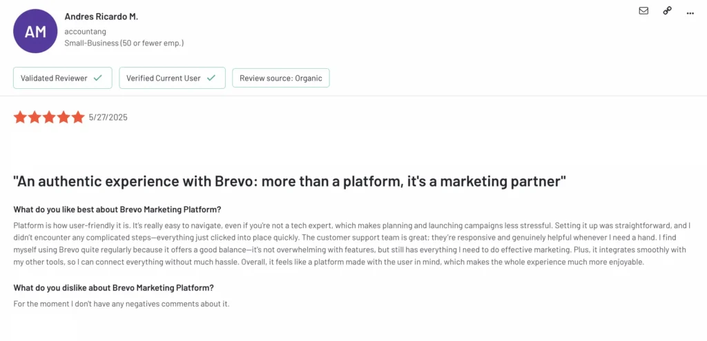 User feedback about brevo on G2