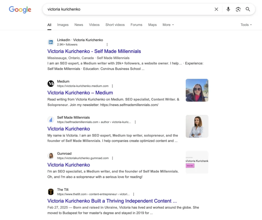 Victoria Kurichenko SERP