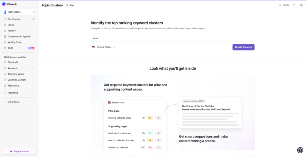 Writesonic AI Topic Clusters