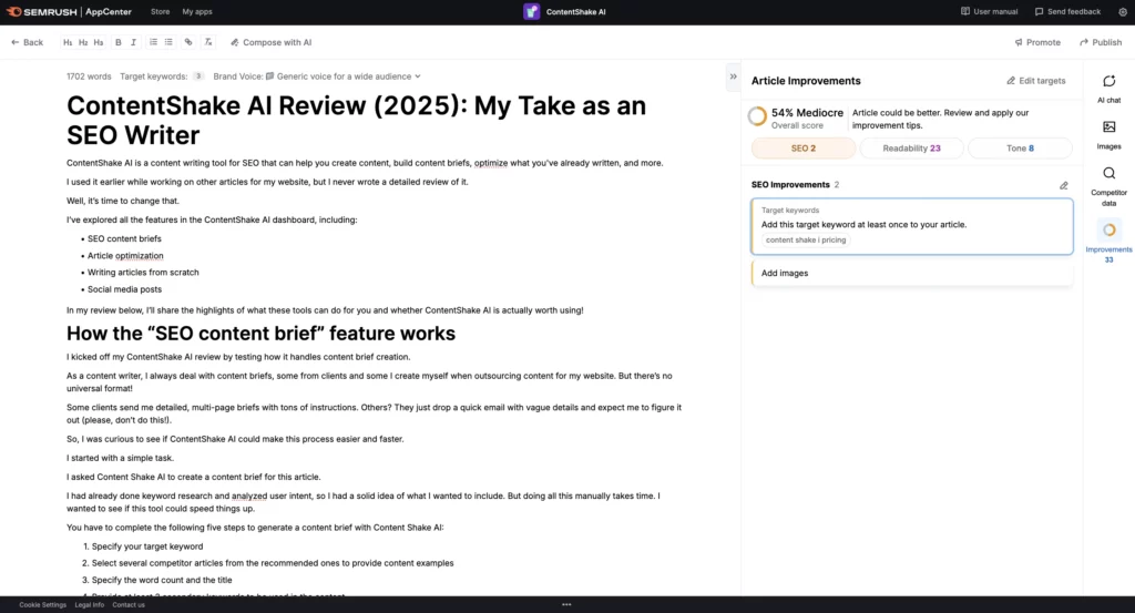 Contentshake AI SEO improvements