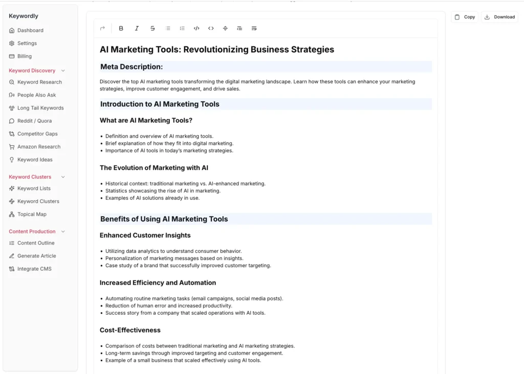 keywordly outline generation