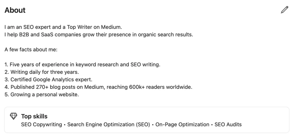 About me on linkedin