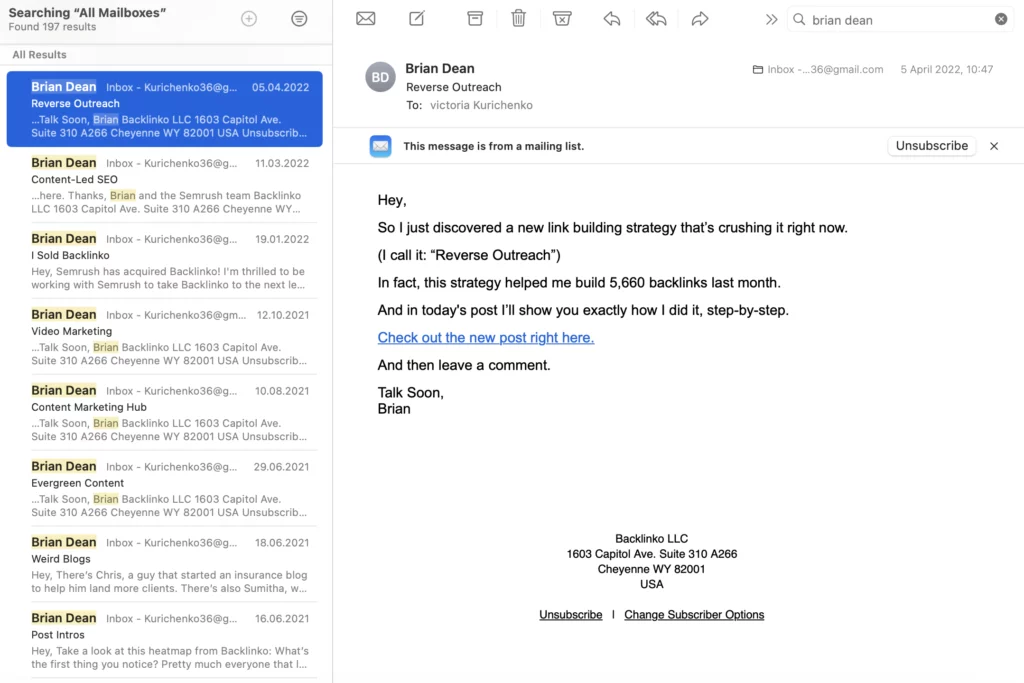Backlinko SEO newsletter