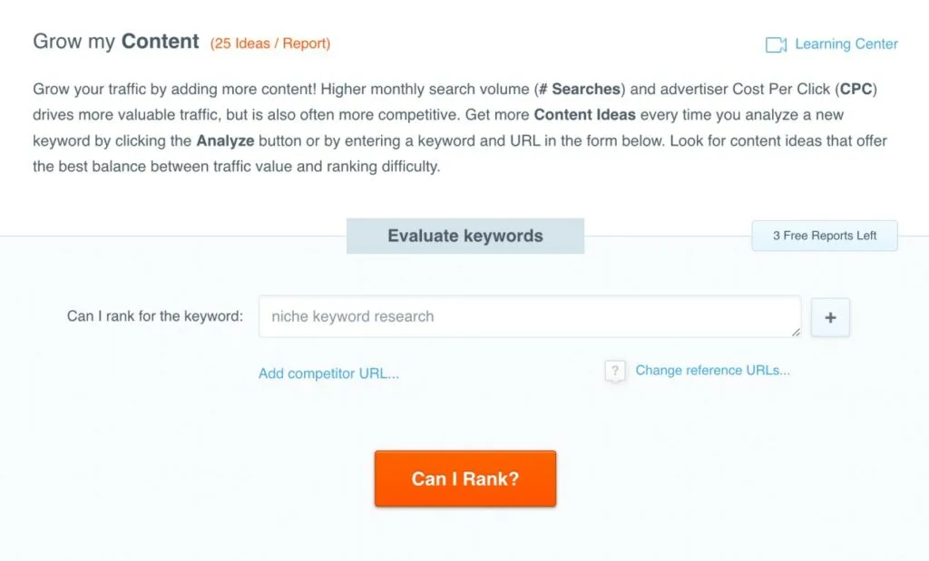 CanIRank the “grow my content” report