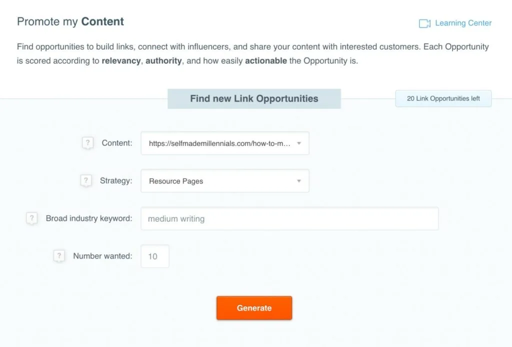 CanIRank the “Promote my content” report.