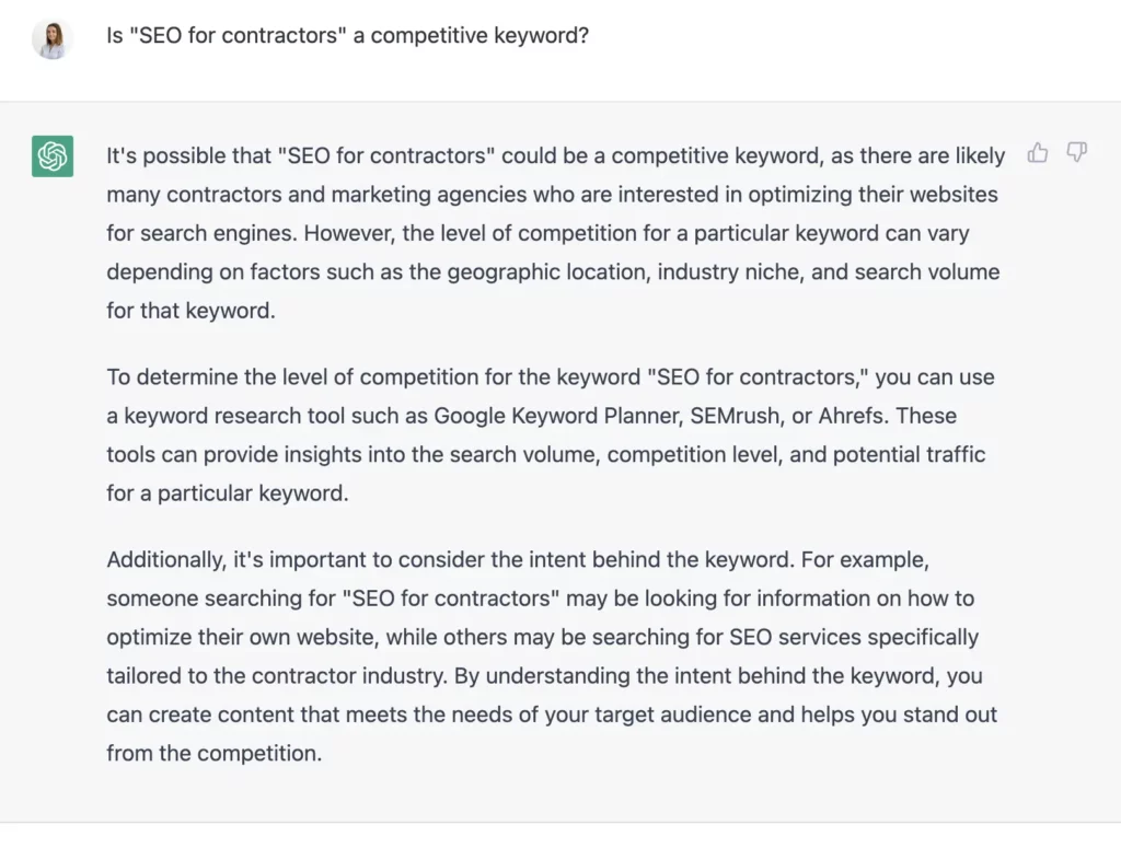 ChatGPT keyword analysis
