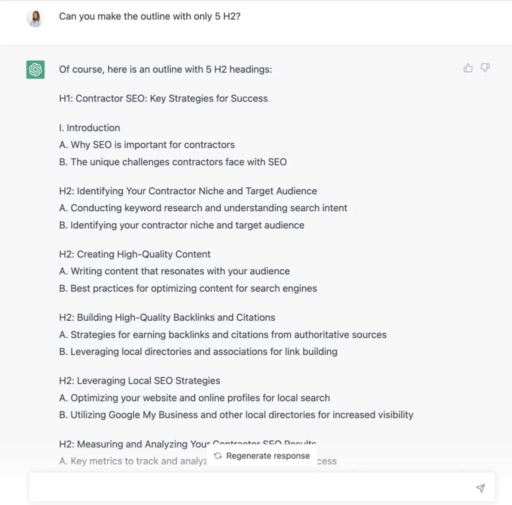 ChatGPT outline creation