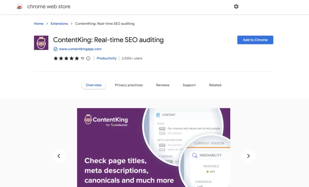 ContentKing Chrome extension