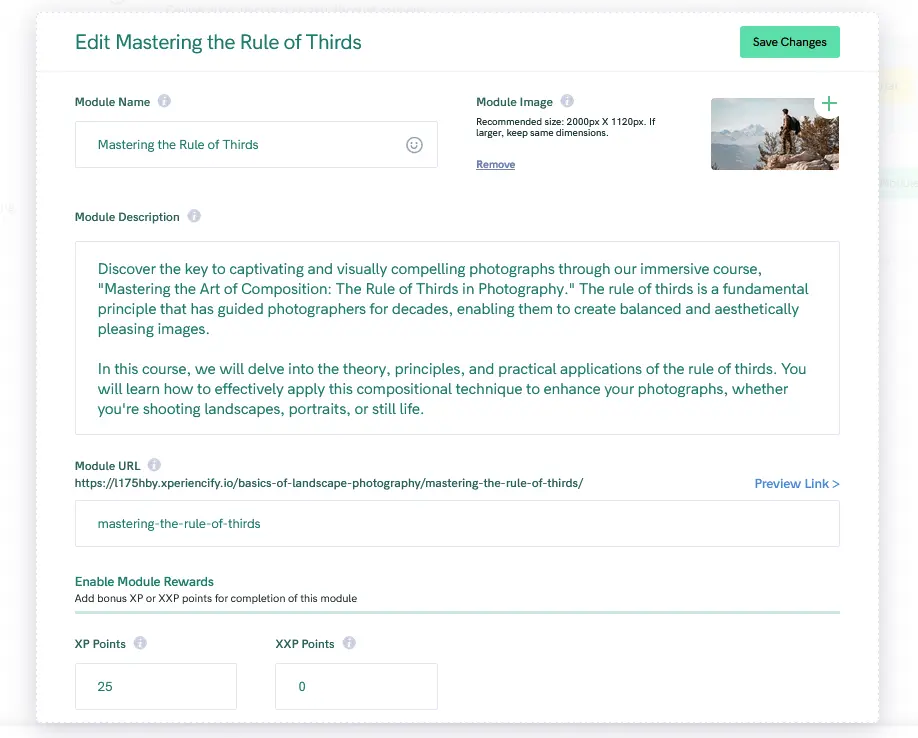 Course description page on Xperiencify