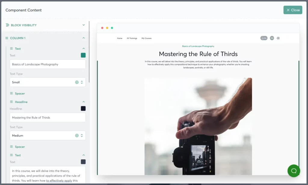 Course page live preview
