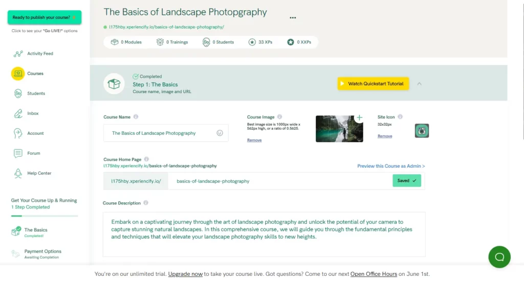 Customizing a course on Xperiencify
