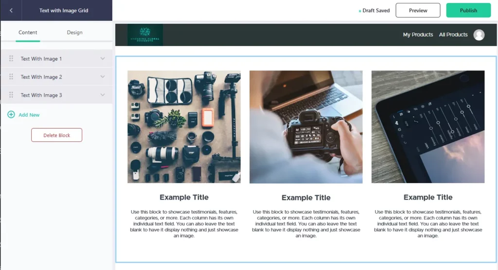 Drag and drop editor on Teachable