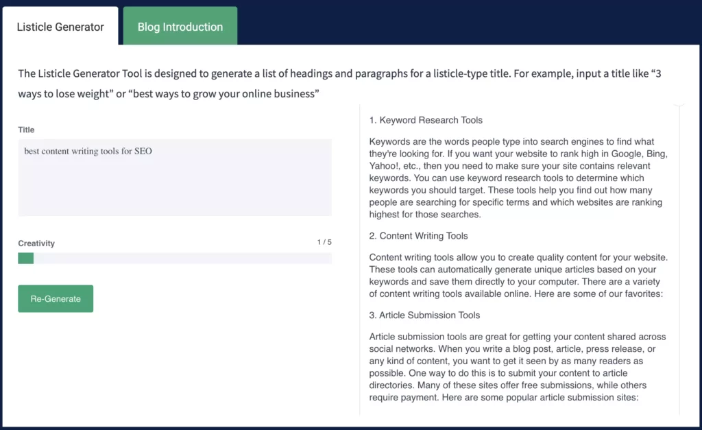 Frase.io Listicle generator