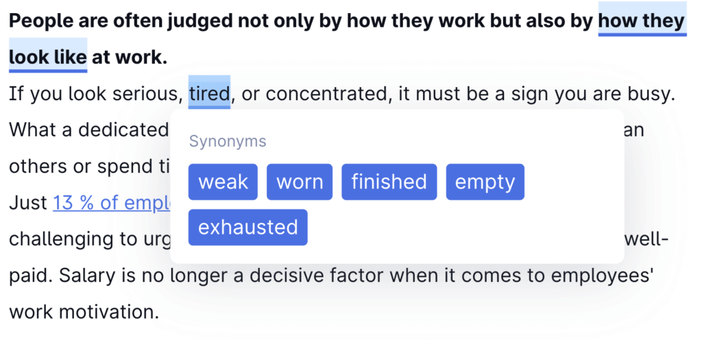 Advanced vocabulary recommendations tool for writers