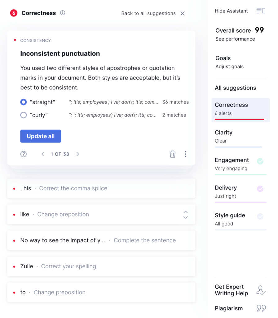 Grammarly free plan writing tool