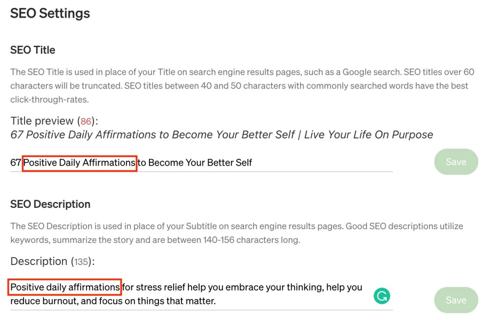 Medium SEO title settings