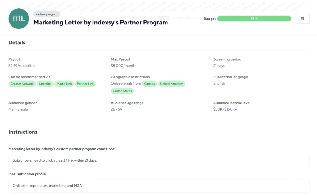Newsletter recommendation on Sparkloop