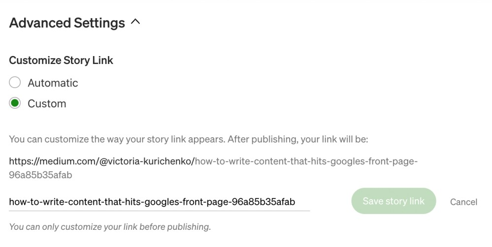 SEO Medium link customization