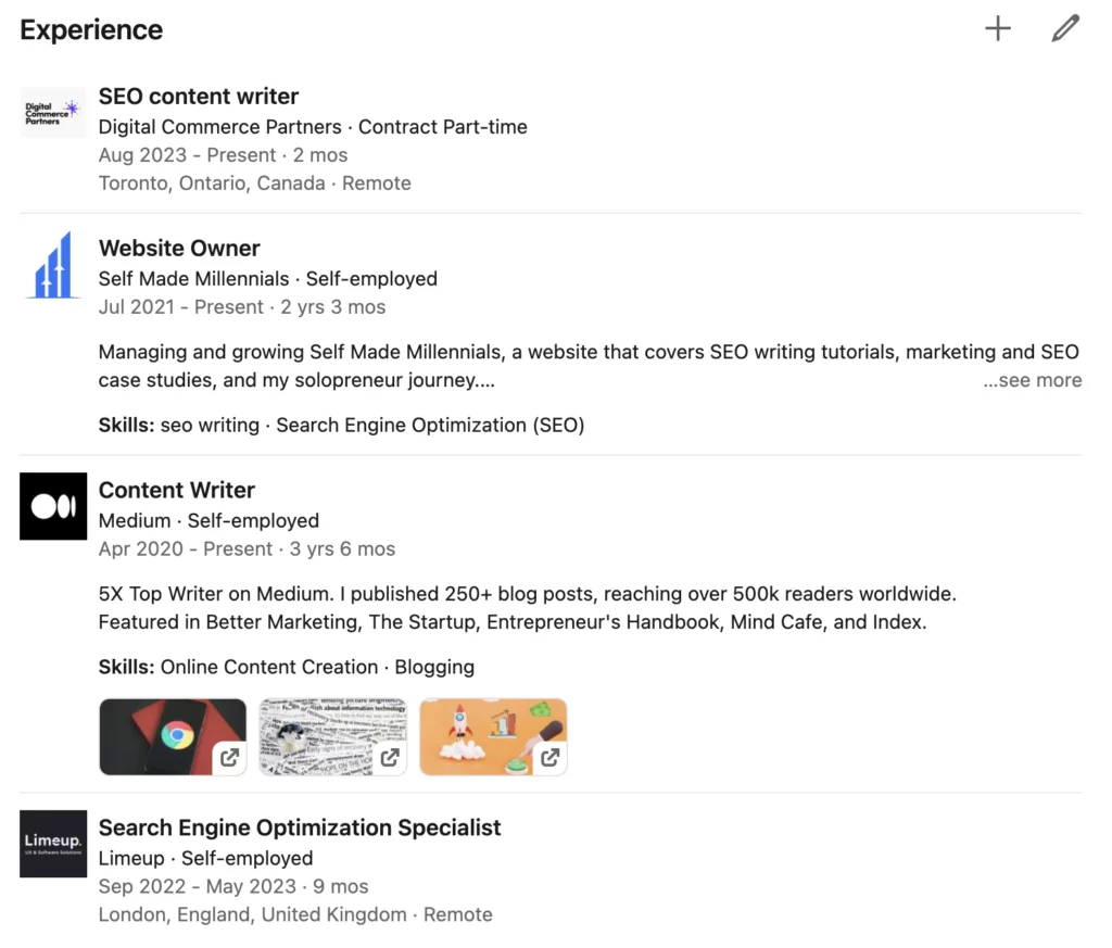 SEO skills on linkedin