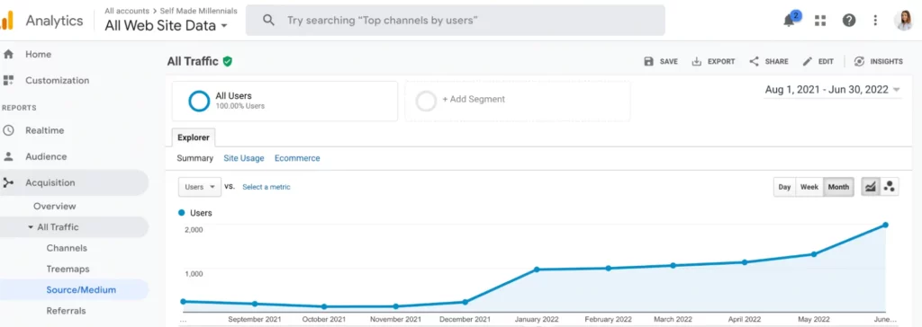 Self Made Millennials Website Traffic Growth