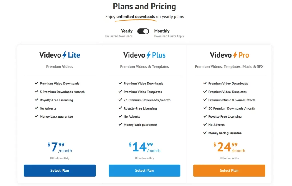 Videvo pricing