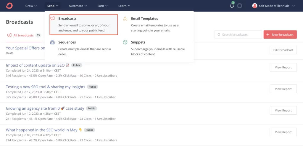 Convertkit broadcasts