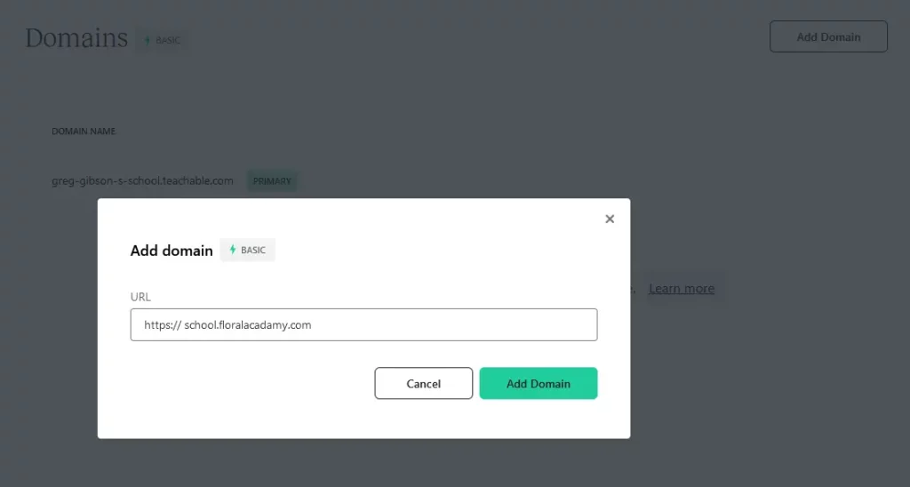 Custom domain feature on Teachable
