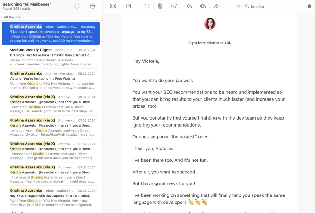 Kristina Azarenko SEO Newsletter