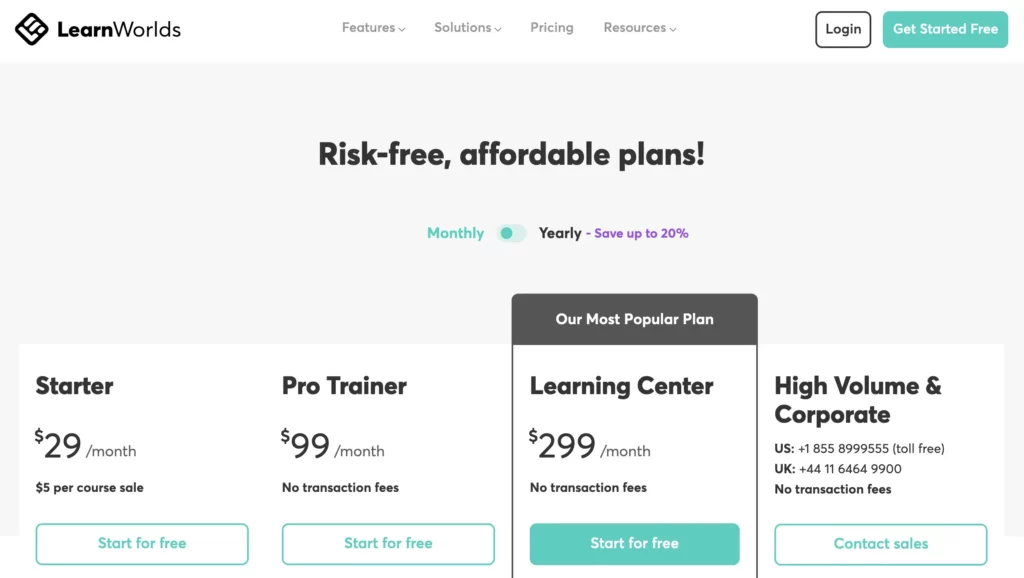 LearnWorlds pricing