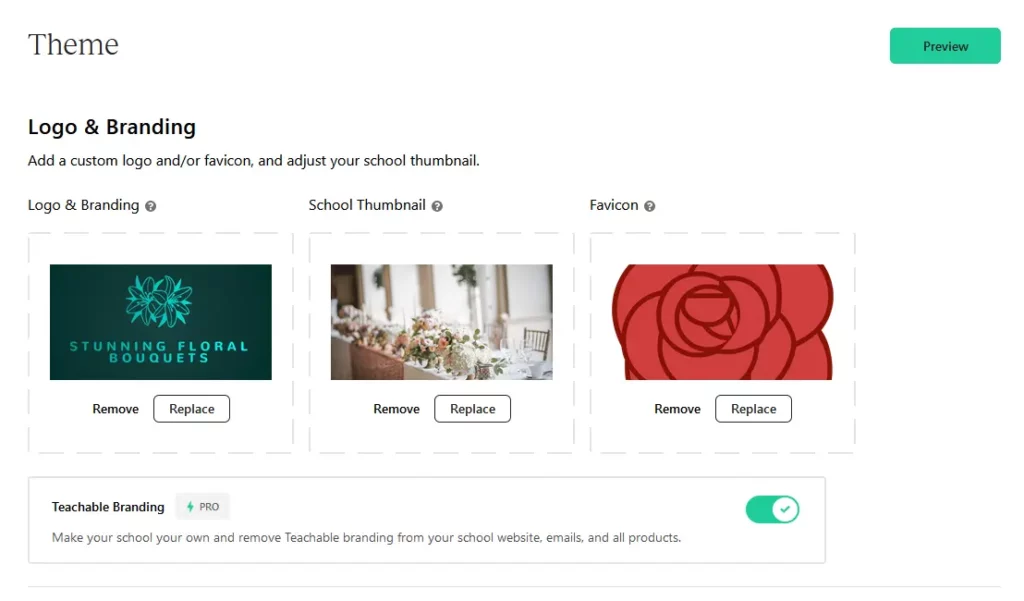 Logo and branding for courses on Teachable