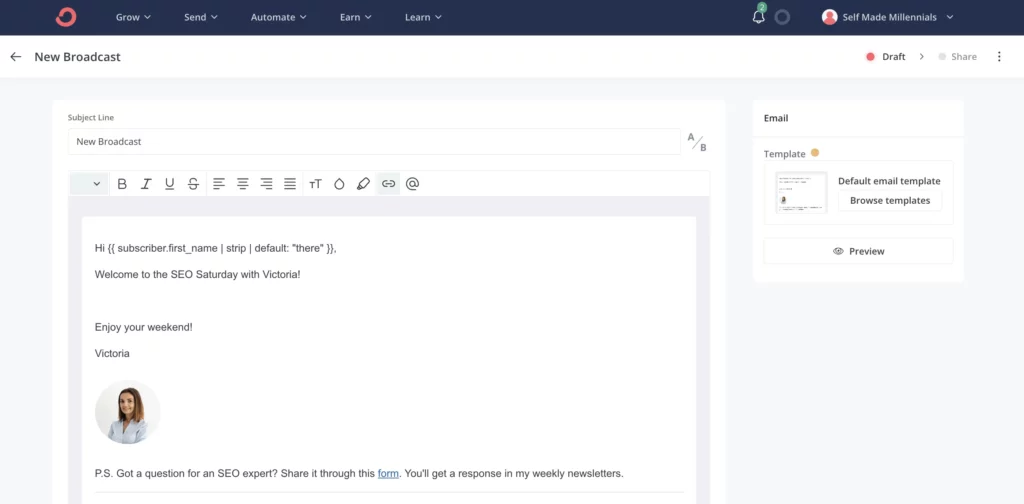 My template on Convertkit
